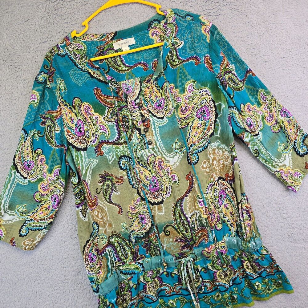 Dressbarn Top Womens M Tie Neck Waist Fairy Paisley Boho Hippie Artsy Peasant